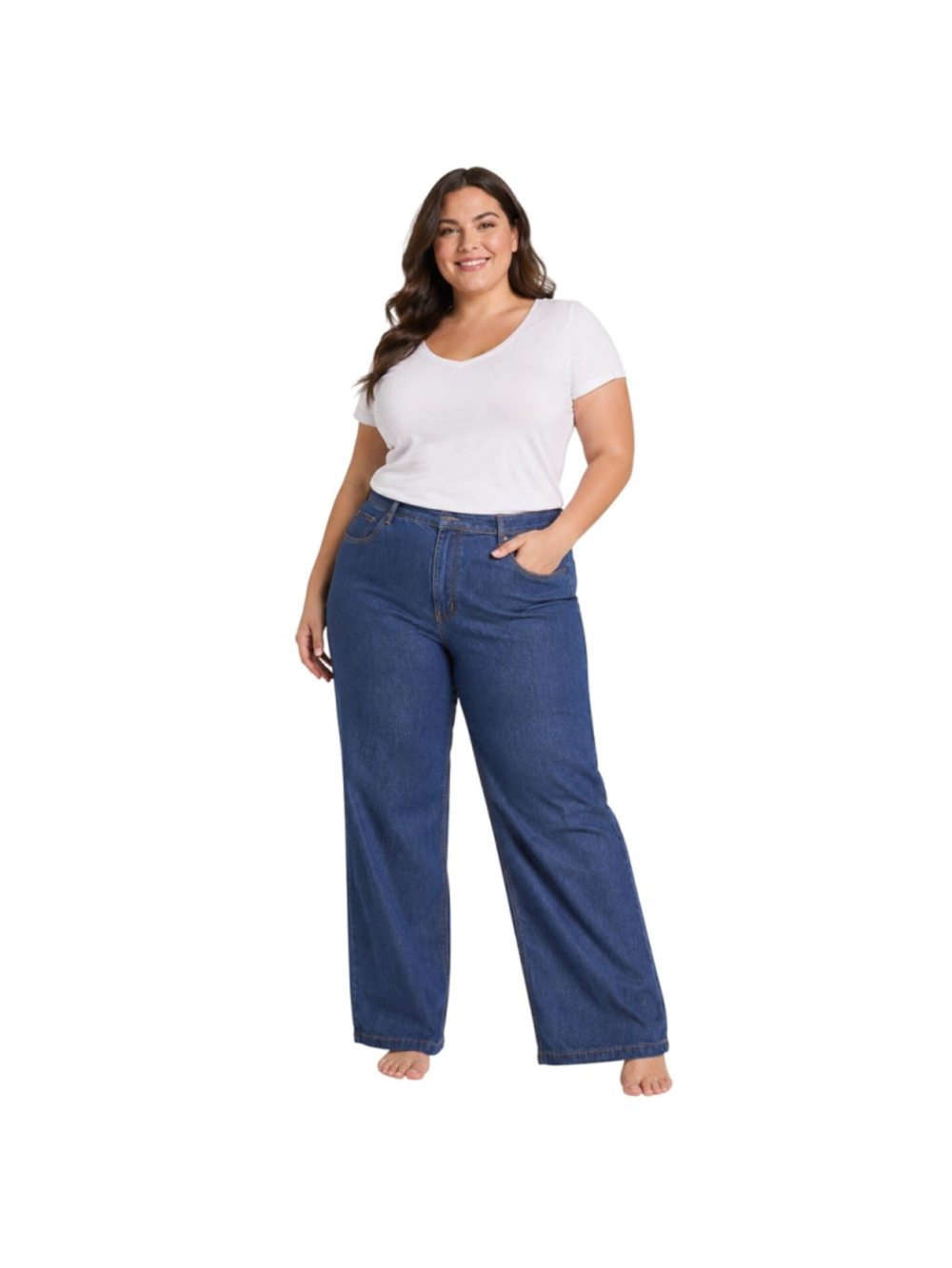 NWT woman within elastic Waist 28T 28 TALL plus size denim jeans wide leg NEW